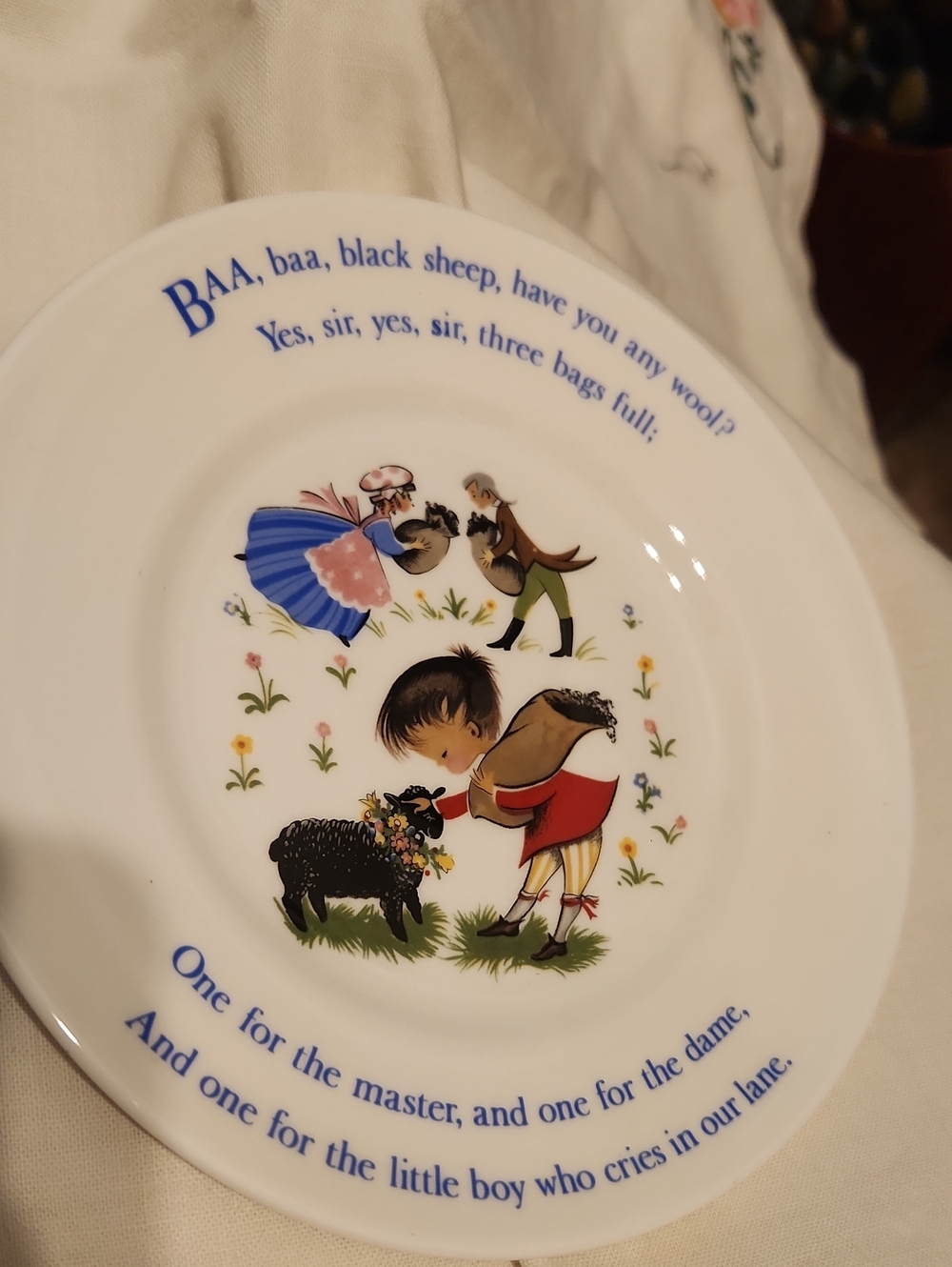 Crown- Staffordshire-Baa, Baa, Black Sheep -White Nursery Rhyme Decorative Plate
